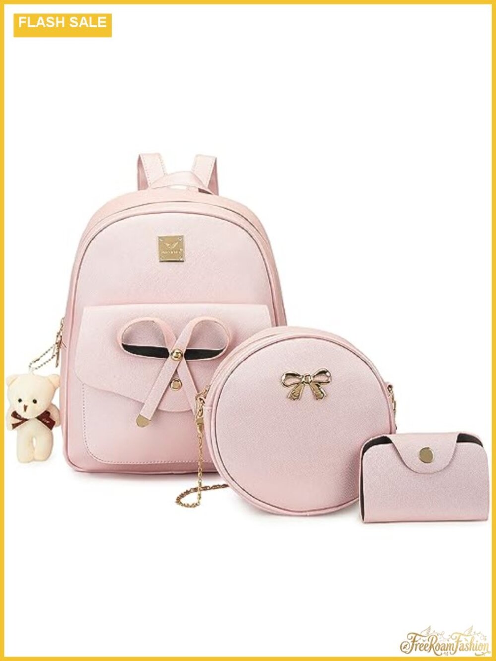 Faux Leather Bowknot Mini Backpack Purse for Women Girls 3 Piece Set Shoulder